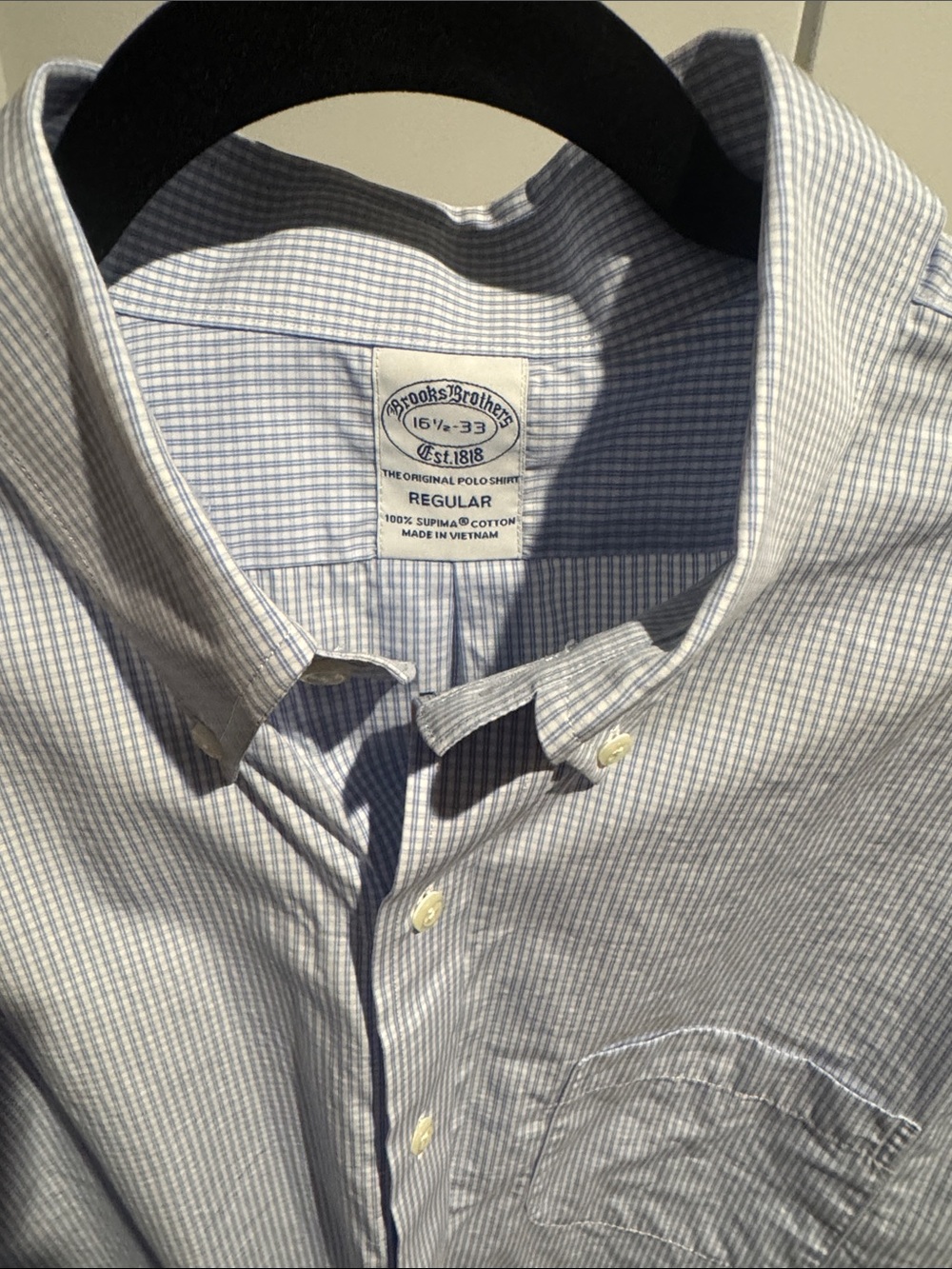 Brooks Brothers Light Blue and White Mini-Check Button-Down Shirt